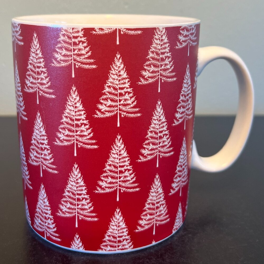 DesignPac Red White Christmas Holiday Pine Trees Oversized Ceramic Cup Mug 20oz